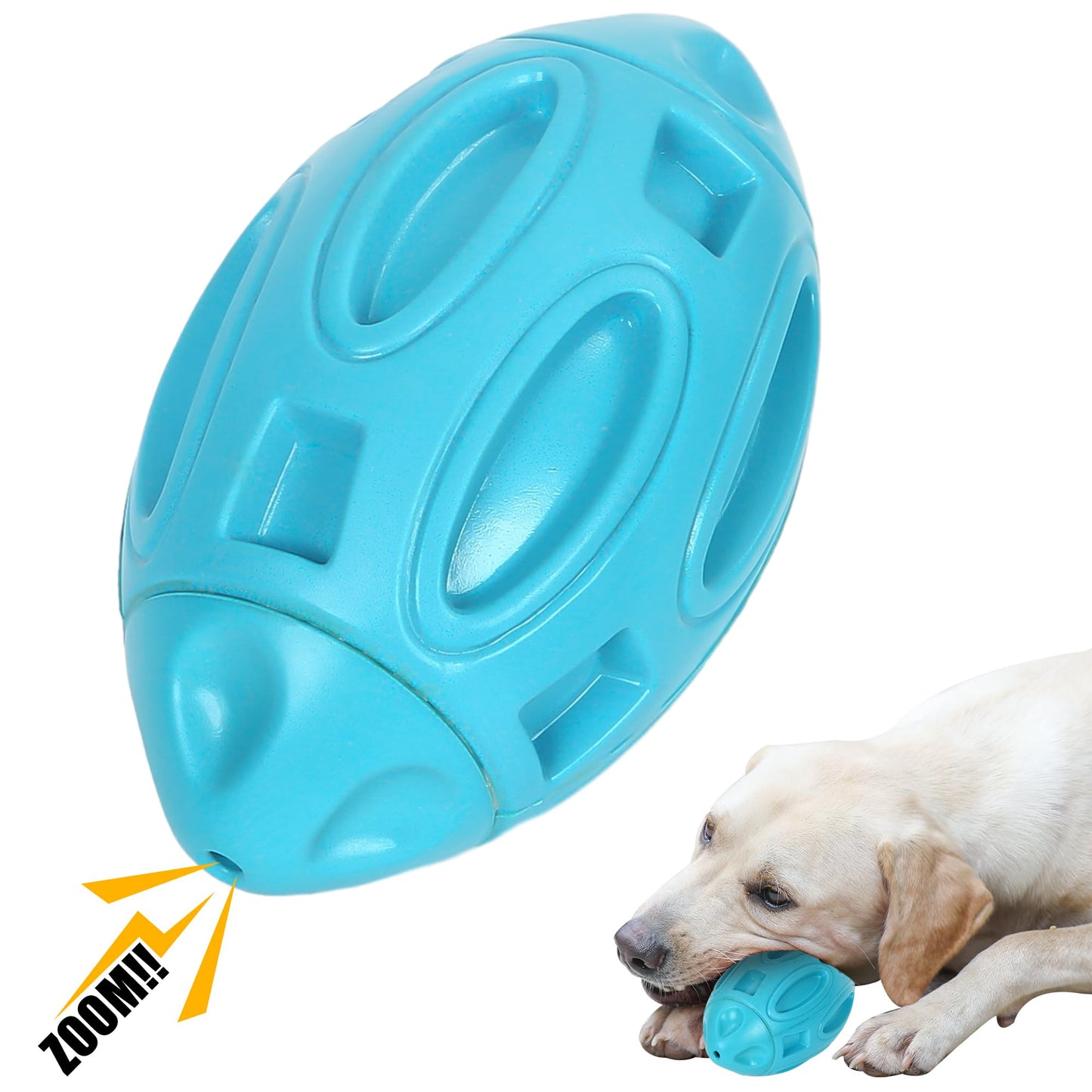 BUPIHUKA Durable Dog Toys for Aggressive Chewers - Interactive Football & Soccer Ball Tough Squeaky Indestructible Dog Chew Toy for Large Medium Small Breeds - Christmas Dog Gift Toy (Lake Blue)