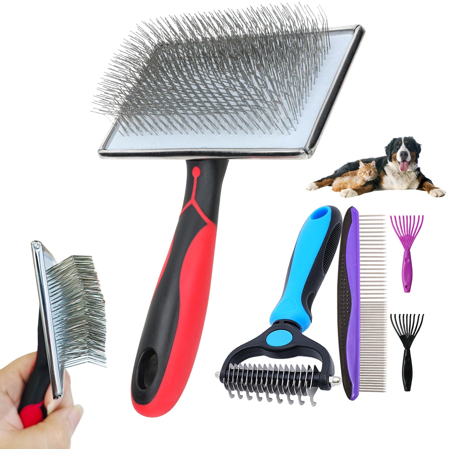 EAFBAO Extra Long Pin Slicker Brush for Large Dogs Remove Loose Fur and Tangles; Dog Undercoat Rake for Shedding 5-in-1 Dog Grooming Brush for Long Haired Dogs&Cats