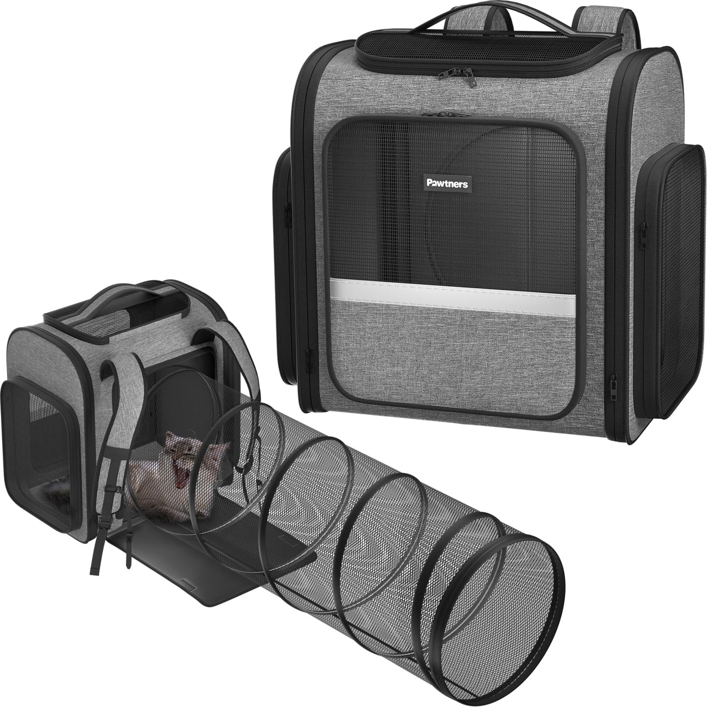 Cat Carrier Backpacks: Pawtners Expandable+Cat+Backpack with Breathable Mesh Pet Carrier Backpack for Cats Small Dogs Puppies Up to 18 Lbs Dog Carrier Backpack for Travel Hiking Camping Outdoor